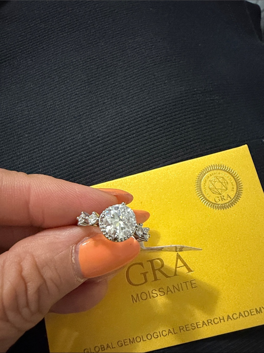 Moissanite Solitaire and Side-Stone Ring in Silver-Tone